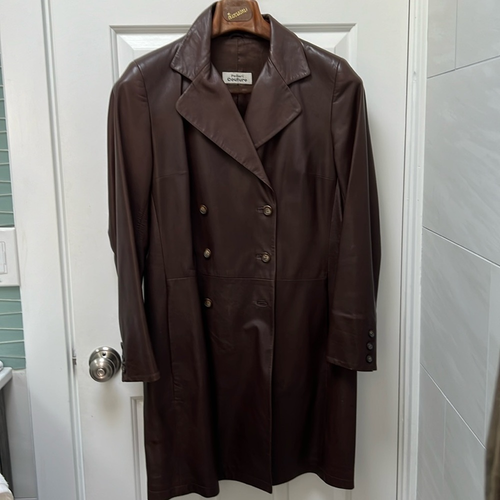 Italian pea coat - vintage Pellari Couture knee length leather coat